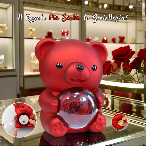 Orso Rosso Con Rosa Eterna e Collana Al Suo Interno - Idea Regalo Per Donne