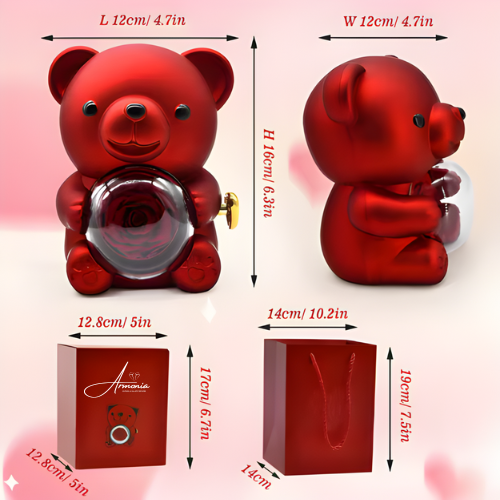 Orso Rosso Con Rosa Eterna e Collana Al Suo Interno - Idea Regalo Per Donne