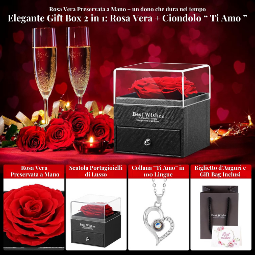Confezione Regalo per Gioielli con Rosa Eterna e Collana - Idea Regalo Per Donne
