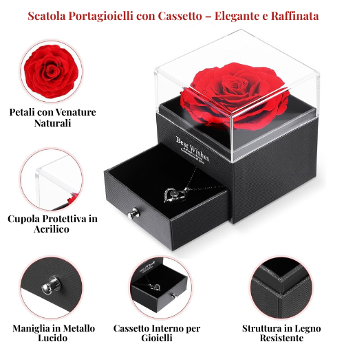 Confezione Regalo per Gioielli con Rosa Eterna e Collana - Idea Regalo Per Donne
