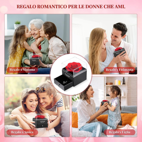 Confezione Regalo per Gioielli con Rosa Eterna e Collana - Idea Regalo Per Donne