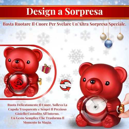 Orso Rosso Con Rosa Eterna e Collana Al Suo Interno - Idea Regalo Per Donne