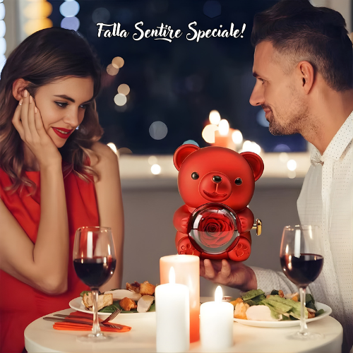 Orso Rosso Con Rosa Eterna e Collana Al Suo Interno - Idea Regalo Per Donne