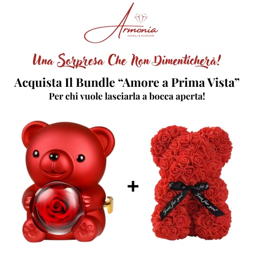 Orso Rosso Con Rosa Eterna e Collana Al Suo Interno - Idea Regalo Per Donne